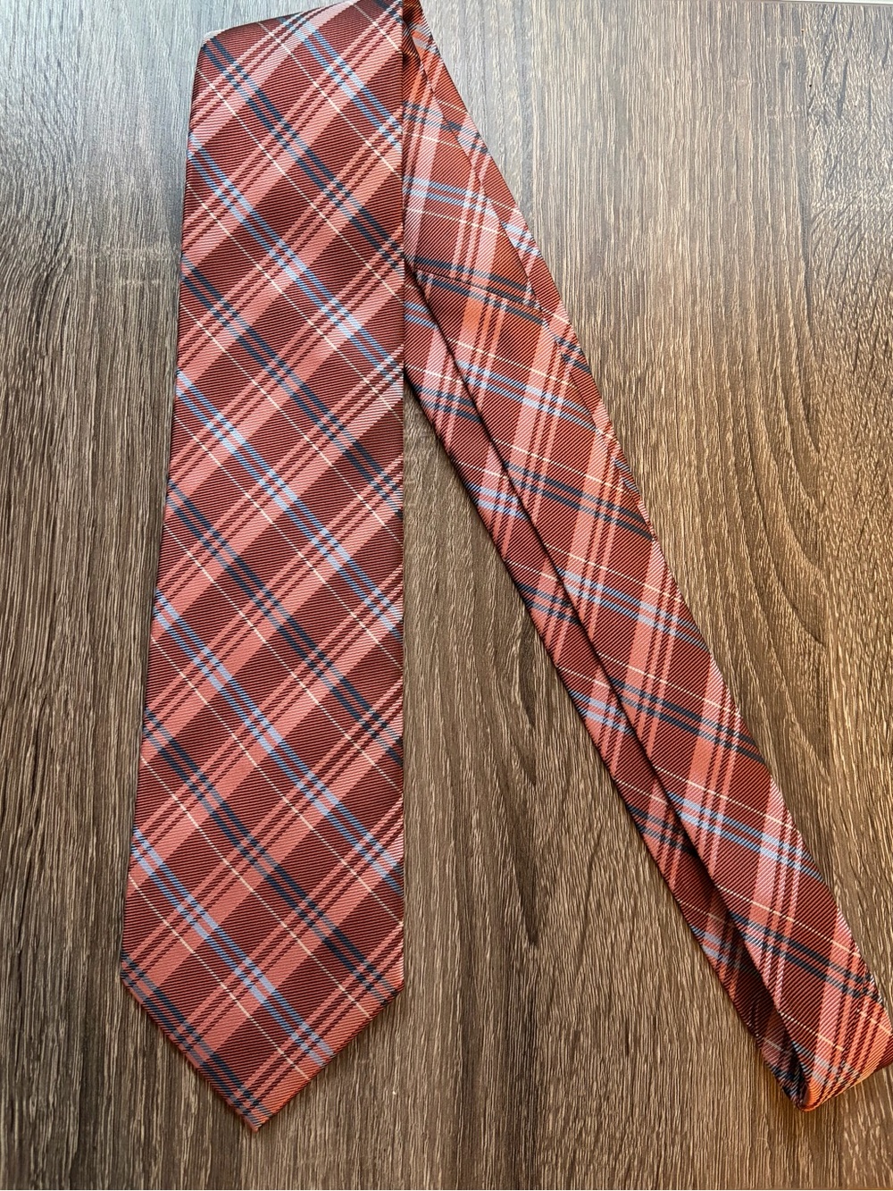 Pierre Cardin Men's Plaid Orange 100% Silk Tie One Size